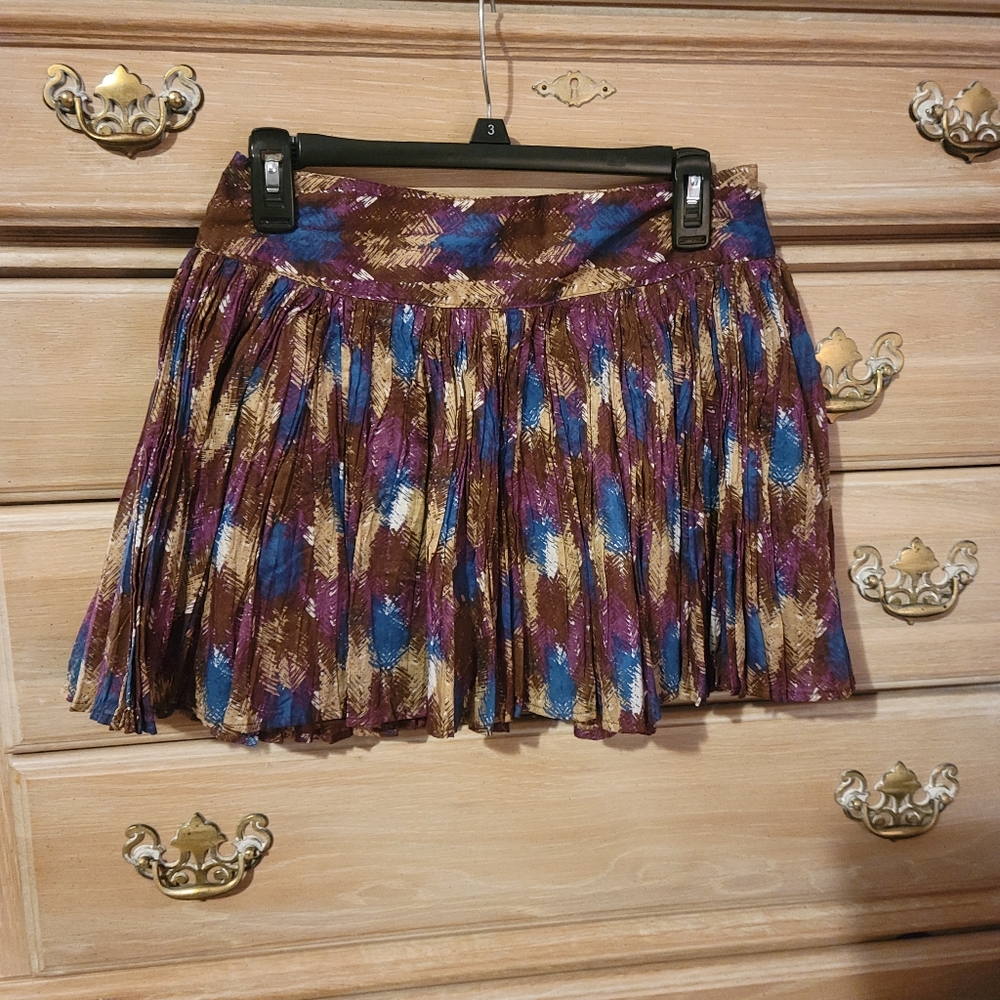 Candie's Brown, Purple, & Blue Patterned Pleated Mini Skirt Size 1